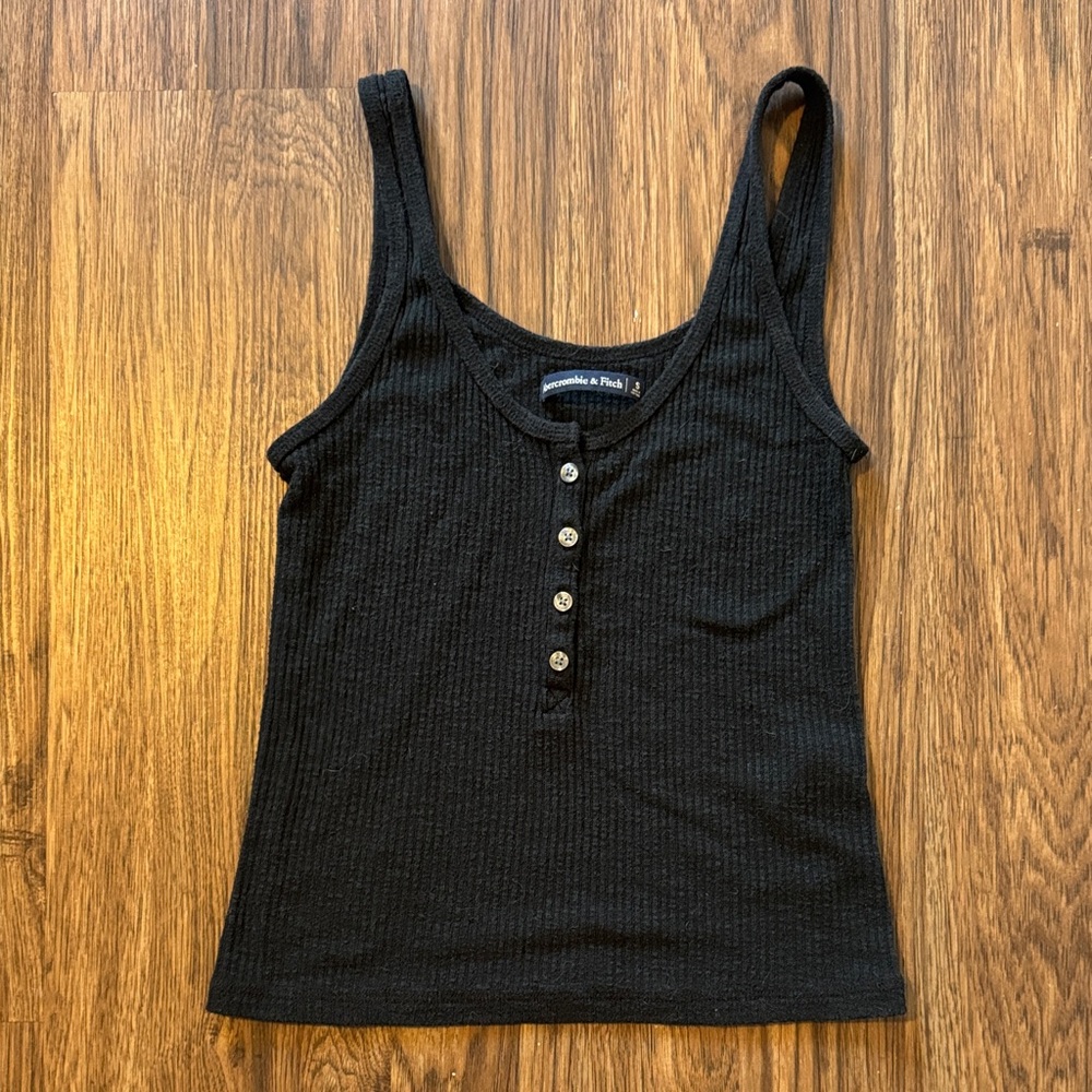 Abercrombie & Fitch Black Buttoned Cropped Tank Top